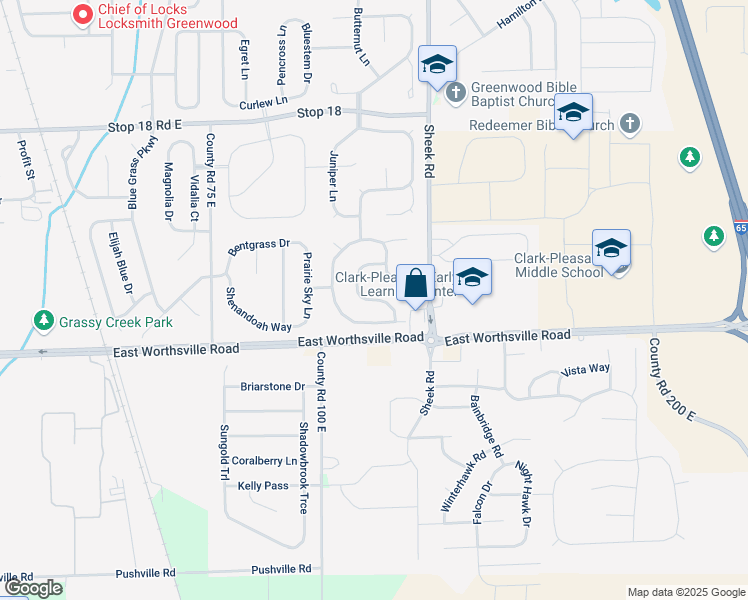 map of restaurants, bars, coffee shops, grocery stores, and more near Liberty Way Drive in Greenwood