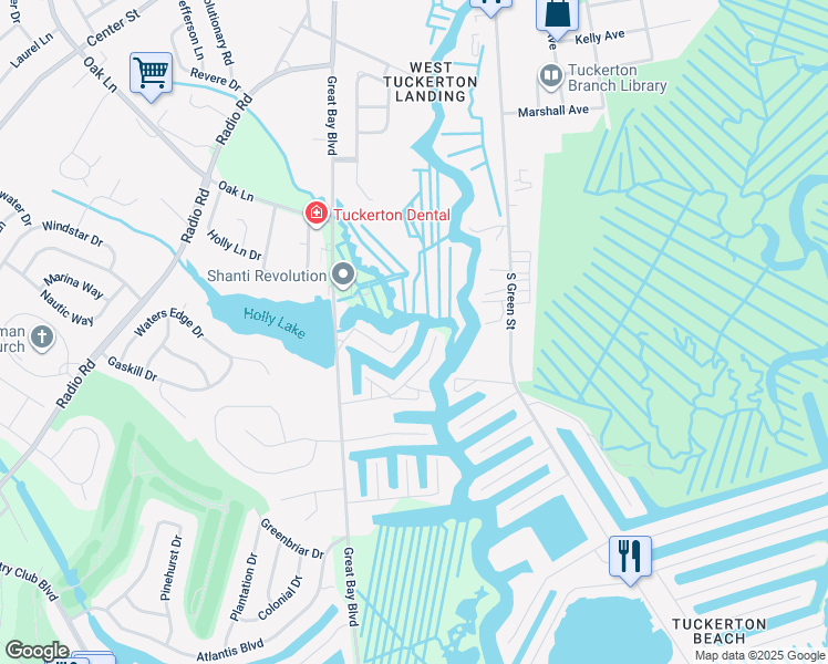 map of restaurants, bars, coffee shops, grocery stores, and more near 40 Daddy Tucker Drive in Little Egg Harbor Township