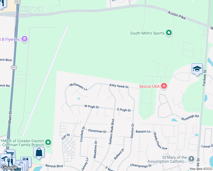 map of restaurants, bars, coffee shops, grocery stores, and more near 18 Wilbur Lane in Springboro