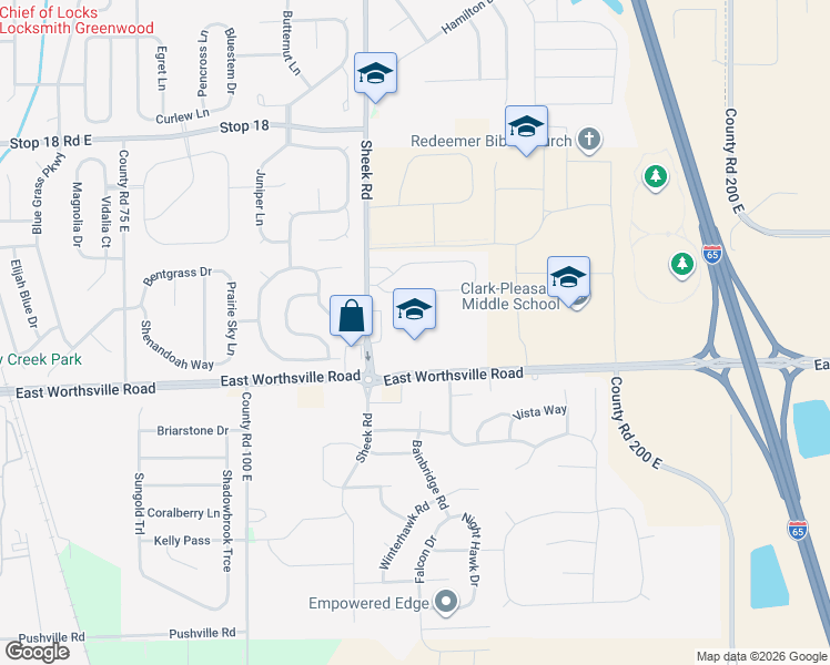 map of restaurants, bars, coffee shops, grocery stores, and more near 222 Tracy Road in Whiteland