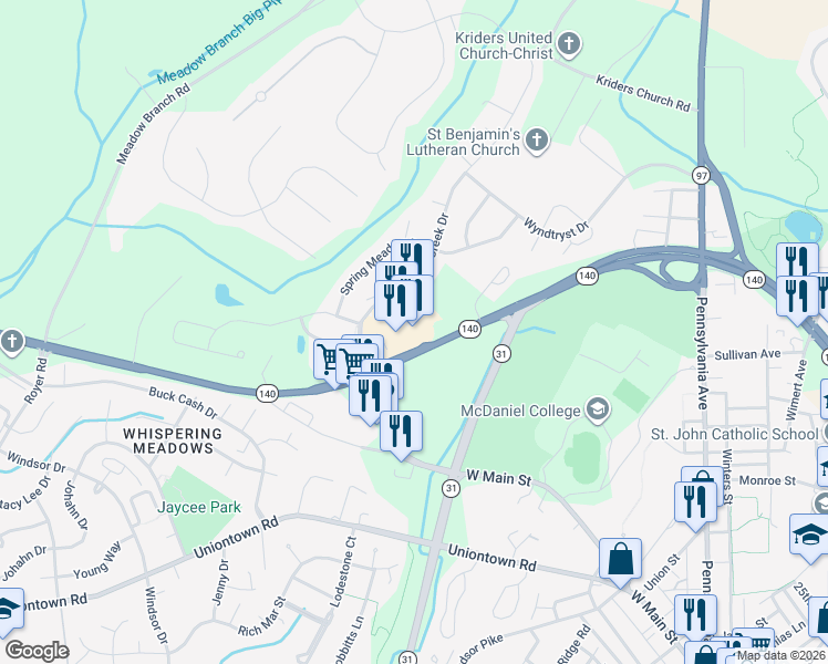 map of restaurants, bars, coffee shops, grocery stores, and more near 480 Meadow Creek Drive in Westminster