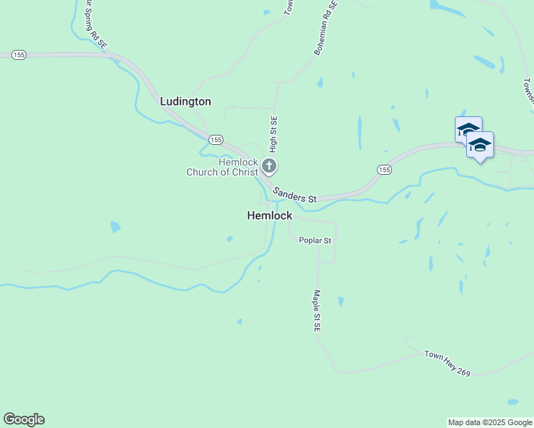 map of restaurants, bars, coffee shops, grocery stores, and more near 9960 Walnut Street Southeast in Hemlock