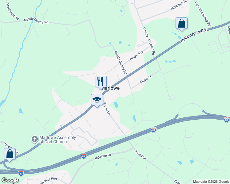 map of restaurants, bars, coffee shops, grocery stores, and more near 44 Lloyd Drive in Falling Waters