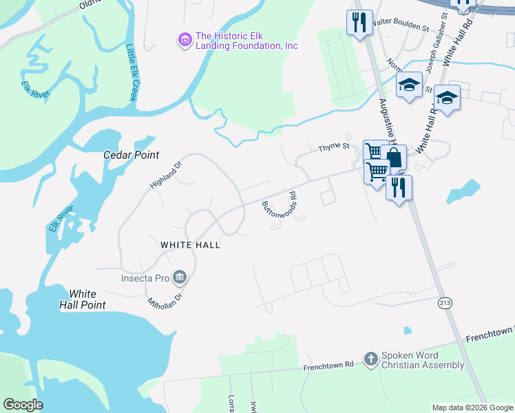 map of restaurants, bars, coffee shops, grocery stores, and more near 4 Heather Court in Elkton
