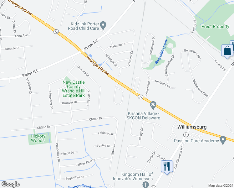 map of restaurants, bars, coffee shops, grocery stores, and more near 229 West Red Lion Drive in Bear