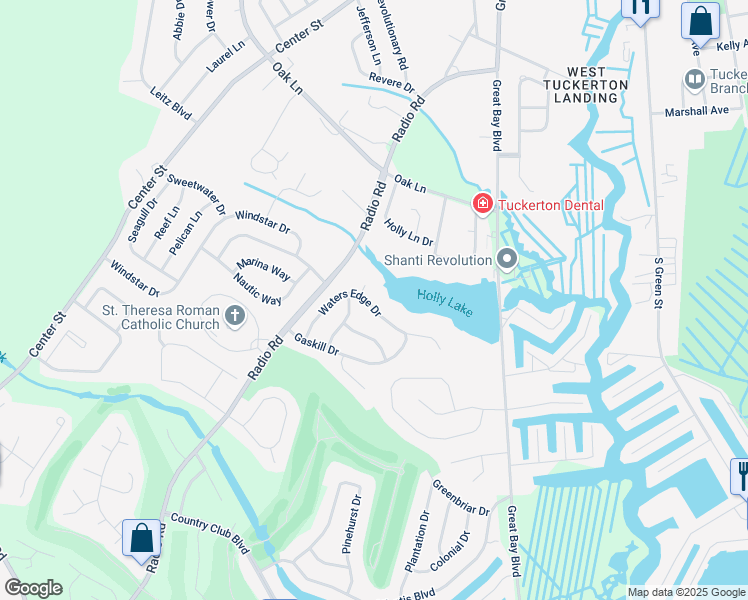 map of restaurants, bars, coffee shops, grocery stores, and more near 27 Waters Edge Drive in Little Egg Harbor Township