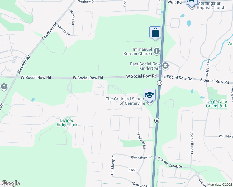 map of restaurants, bars, coffee shops, grocery stores, and more near 250 West Social Row Road in Montgomery County
