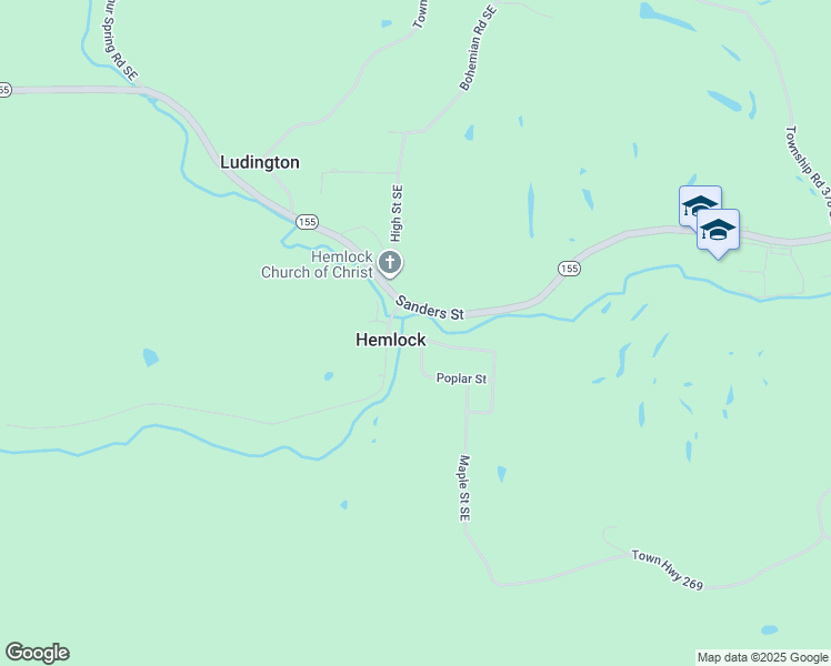 map of restaurants, bars, coffee shops, grocery stores, and more near 9960 Walnut Street Southeast in Hemlock