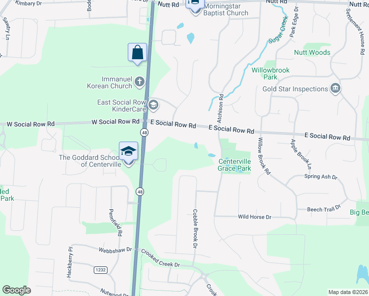 map of restaurants, bars, coffee shops, grocery stores, and more near 206 East Social Row Road in Dayton