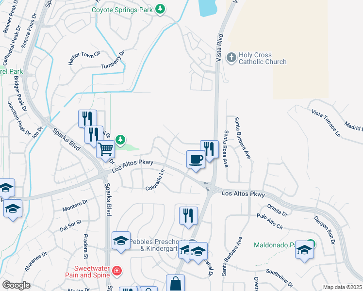 map of restaurants, bars, coffee shops, grocery stores, and more near 1304 Loma Verde Drive in Sparks