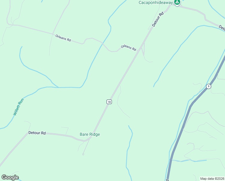 map of restaurants, bars, coffee shops, grocery stores, and more near Detour Road in Great Cacapon