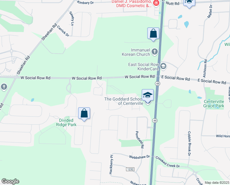 map of restaurants, bars, coffee shops, grocery stores, and more near 250 West Social Row Road in Montgomery County