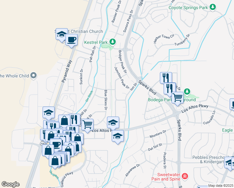 map of restaurants, bars, coffee shops, grocery stores, and more near 5380 Ebbetts Pass Drive in Sparks