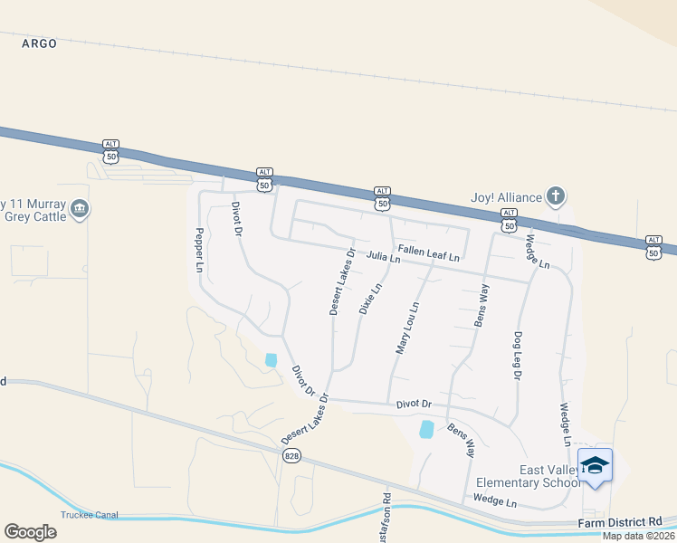 map of restaurants, bars, coffee shops, grocery stores, and more near 139 Desert Lakes Drive in Fernley