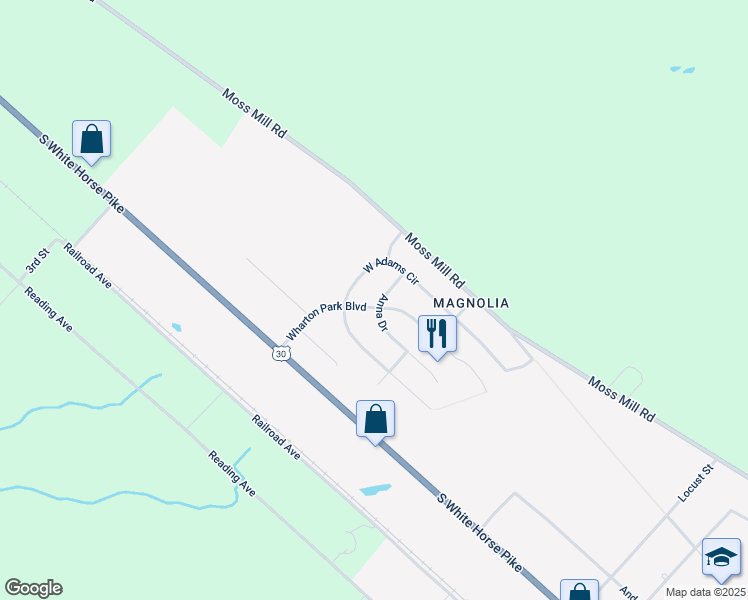 map of restaurants, bars, coffee shops, grocery stores, and more near 448 Wharton Park Boulevard in Hammonton