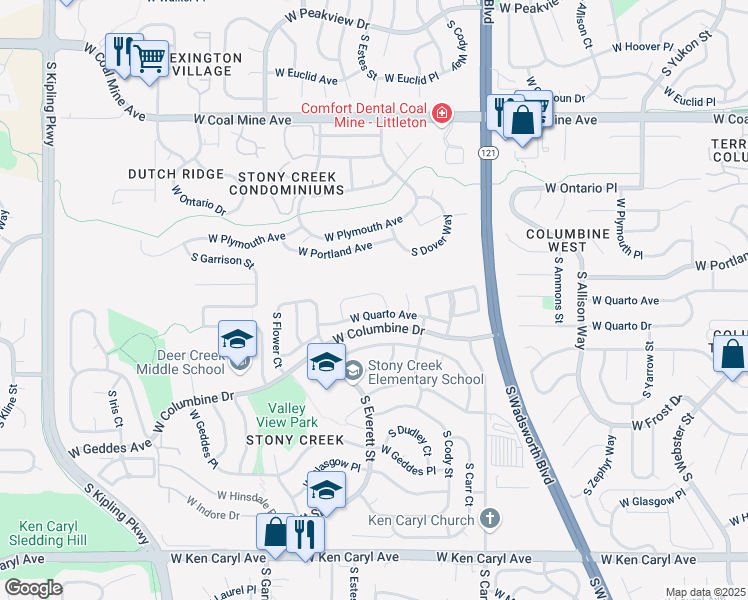map of restaurants, bars, coffee shops, grocery stores, and more near 8781 West Quarto Circle in Littleton