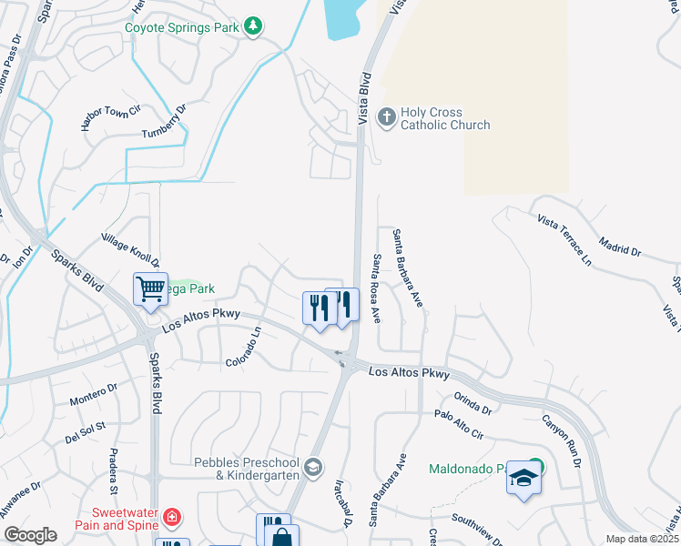 map of restaurants, bars, coffee shops, grocery stores, and more near 1460 Loma Verde Drive in Sparks