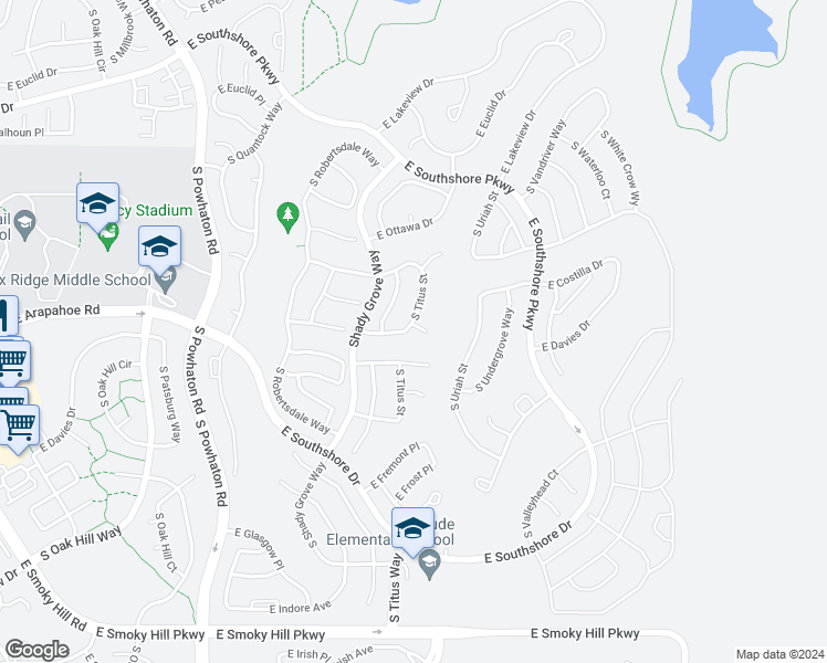 map of restaurants, bars, coffee shops, grocery stores, and more near 27200 East Davies Place in Aurora