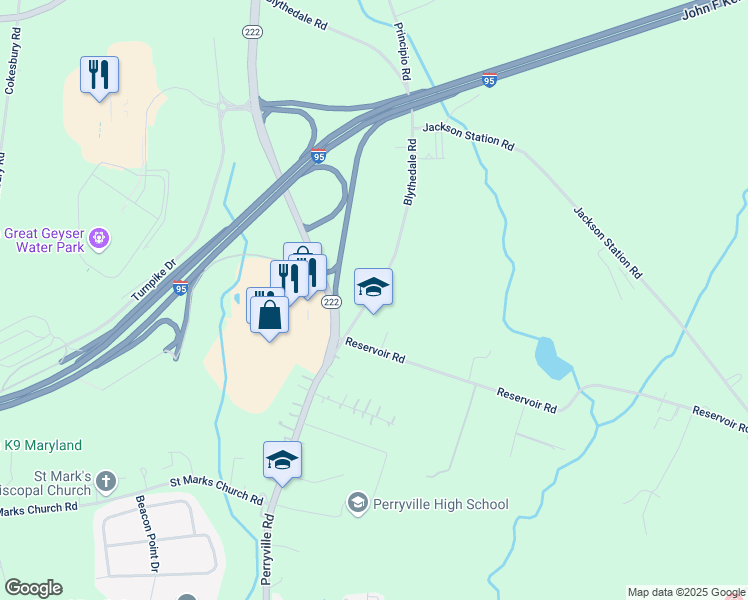 map of restaurants, bars, coffee shops, grocery stores, and more near 48 Blythedale Road in Perryville
