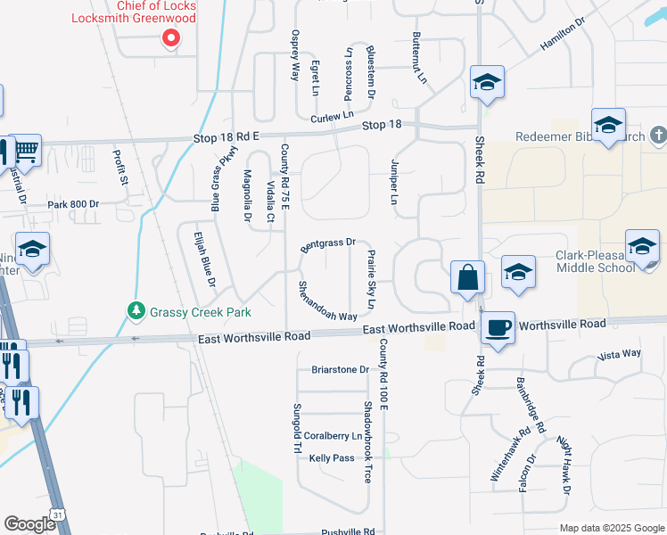 map of restaurants, bars, coffee shops, grocery stores, and more near 1929 Fountain Circle in Greenwood