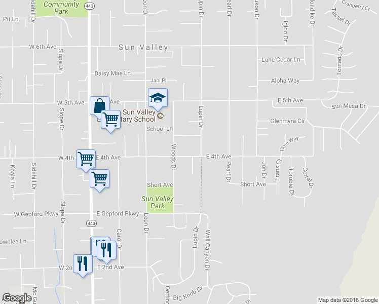 map of restaurants, bars, coffee shops, grocery stores, and more near 455 East 4th Avenue in Sun Valley