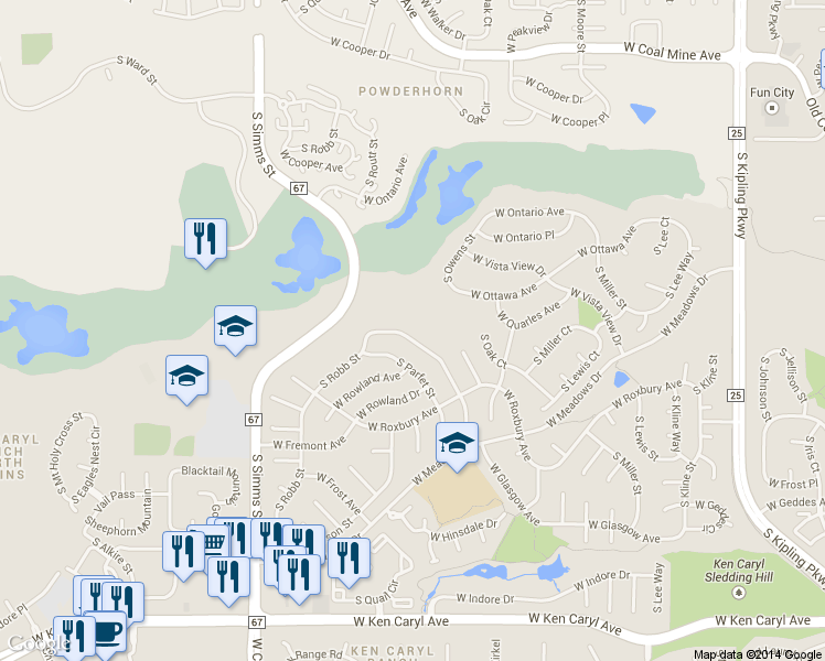 map of restaurants, bars, coffee shops, grocery stores, and more near 7056 S Owens St in Littleton