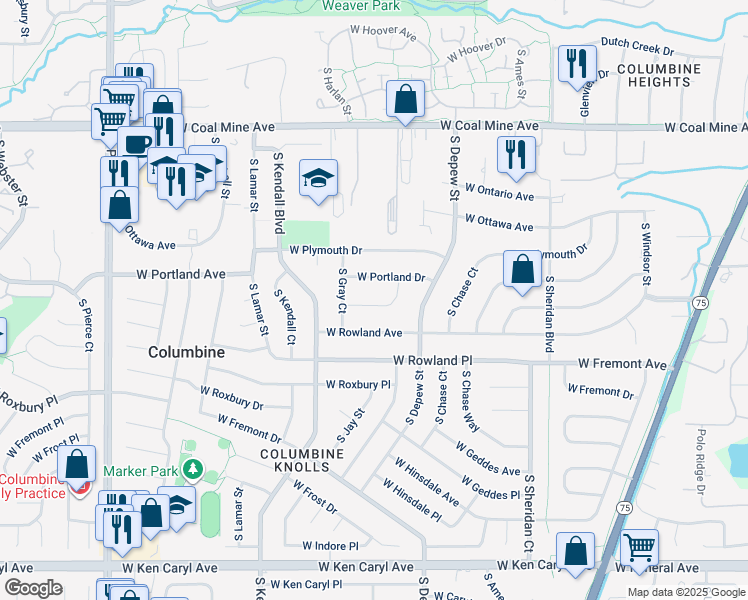 map of restaurants, bars, coffee shops, grocery stores, and more near 5905 West Quarles Drive in Littleton
