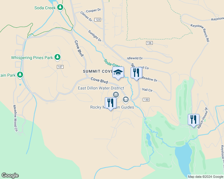 map of restaurants, bars, coffee shops, grocery stores, and more near 61 Shane Court in Dillon
