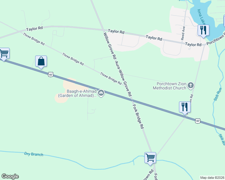 map of restaurants, bars, coffee shops, grocery stores, and more near 50 U.S. 40 in Upper Pittsgrove