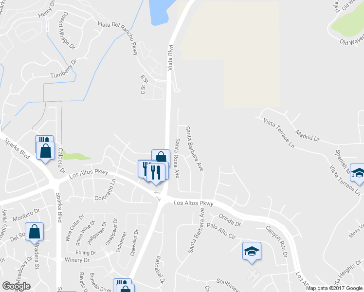 map of restaurants, bars, coffee shops, grocery stores, and more near 5416 Santa Rosa Ave in Sparks