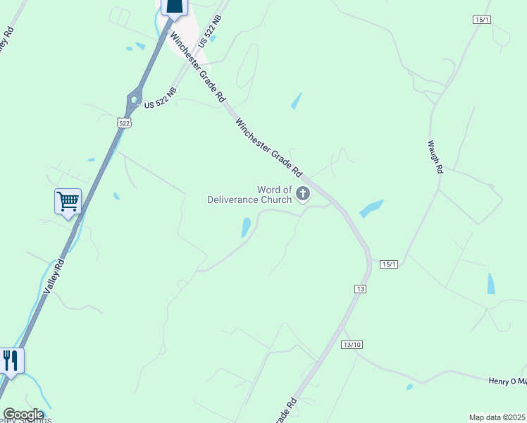 map of restaurants, bars, coffee shops, grocery stores, and more near Honey Crest Drive in Berkeley Springs