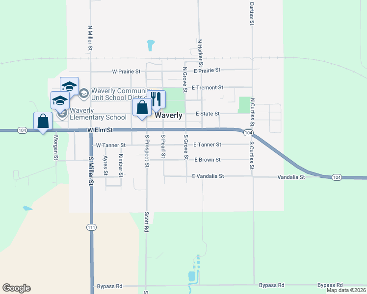 map of restaurants, bars, coffee shops, grocery stores, and more near 196 East Tanner Street in Waverly