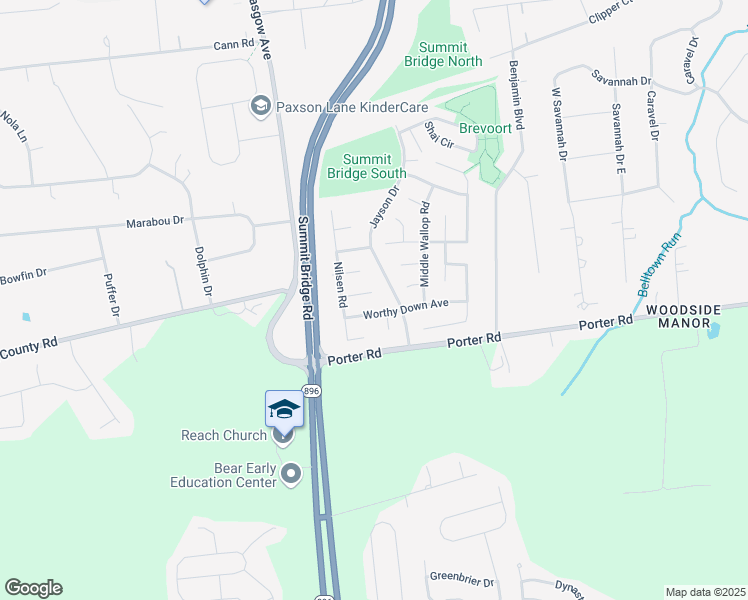 map of restaurants, bars, coffee shops, grocery stores, and more near 29 Roberta Court in Bear