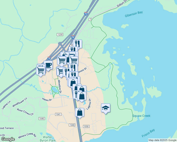 map of restaurants, bars, coffee shops, grocery stores, and more near 921 Lakepoint Circle in Frisco