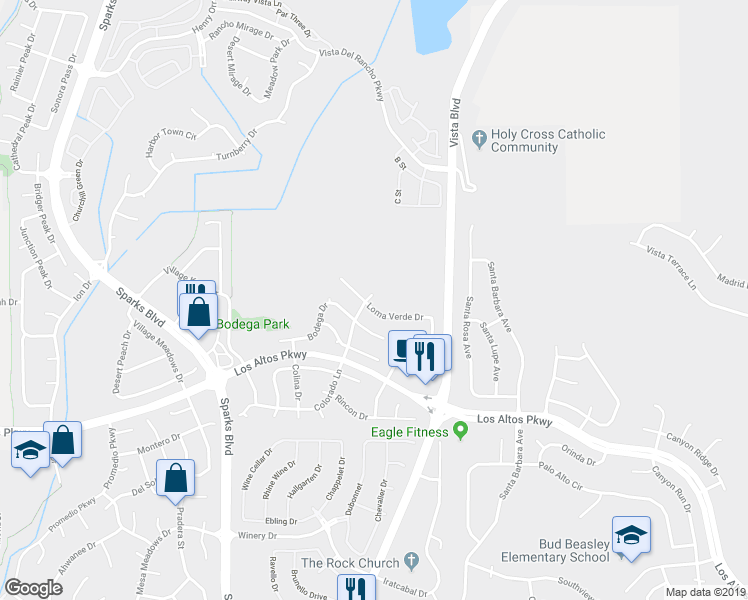 map of restaurants, bars, coffee shops, grocery stores, and more near 1304 Loma Verde Drive in Sparks