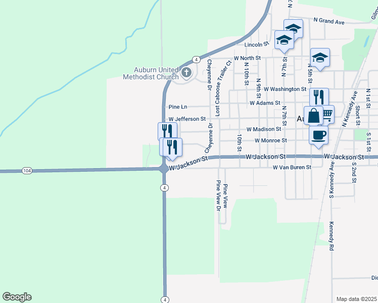 map of restaurants, bars, coffee shops, grocery stores, and more near in Auburn