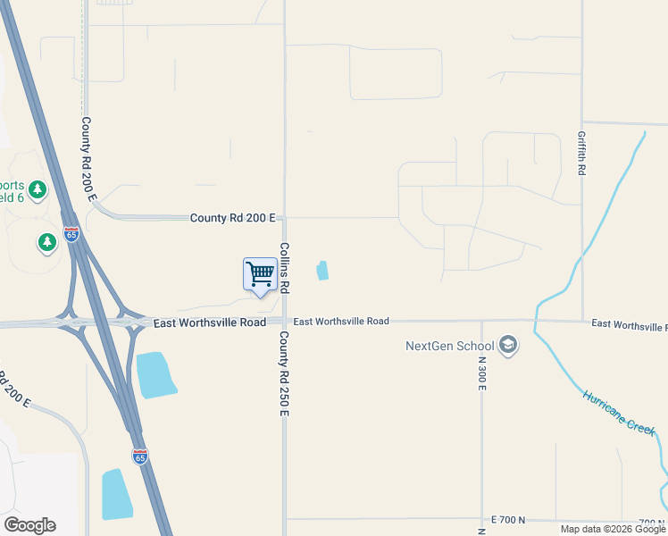 map of restaurants, bars, coffee shops, grocery stores, and more near 2610 East Worthsville Road in Greenwood