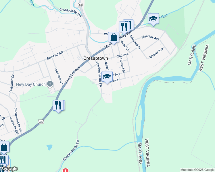 map of restaurants, bars, coffee shops, grocery stores, and more near 13202 6th Avenue in Cumberland