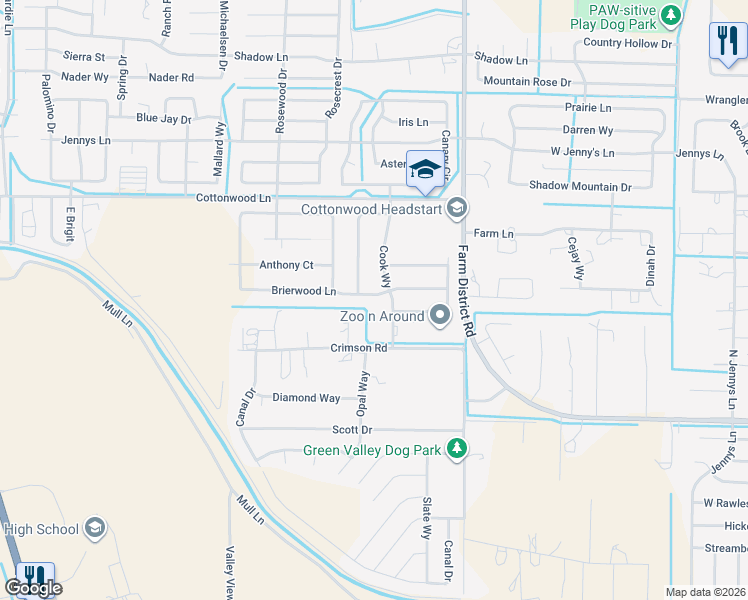 map of restaurants, bars, coffee shops, grocery stores, and more near 351 Cook Way in Fernley