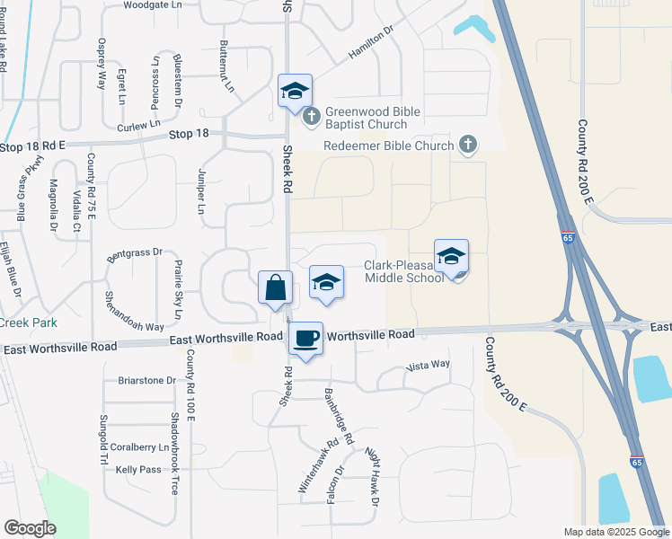 map of restaurants, bars, coffee shops, grocery stores, and more near 1206 Beacon Pointe Drive in Greenwood