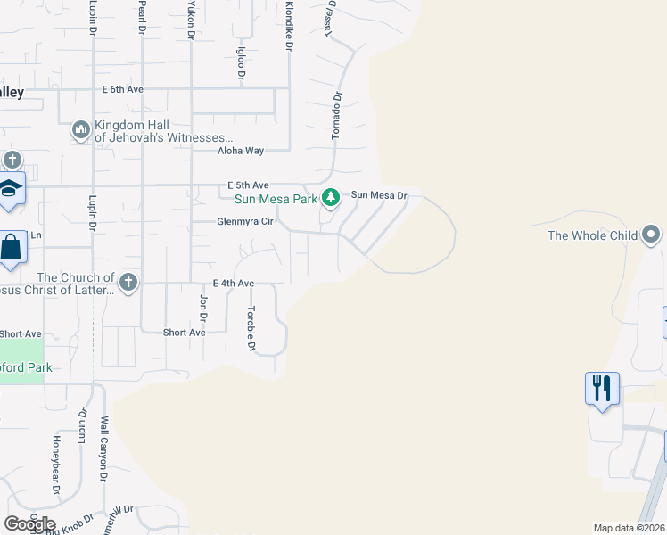 map of restaurants, bars, coffee shops, grocery stores, and more near 5410 Rama Circle in Sun Valley