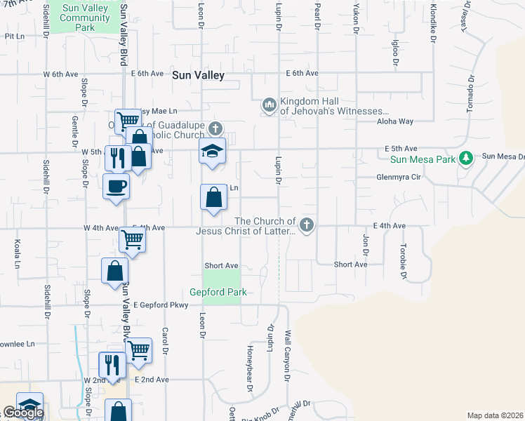 map of restaurants, bars, coffee shops, grocery stores, and more near 455 East 4th Avenue in Sun Valley