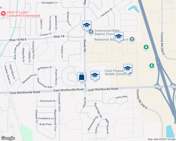 map of restaurants, bars, coffee shops, grocery stores, and more near 1206 Beacon Pointe Drive in Greenwood