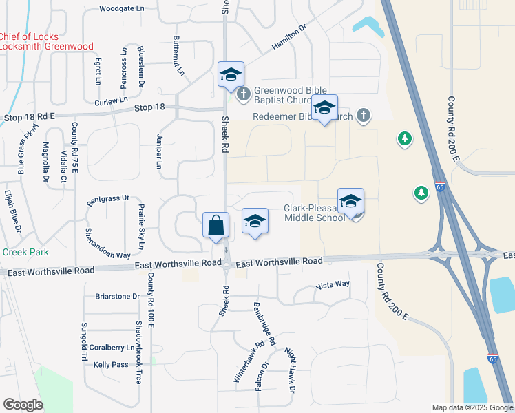 map of restaurants, bars, coffee shops, grocery stores, and more near 1250 Beacon Pointe Drive in Greenwood