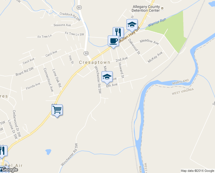 map of restaurants, bars, coffee shops, grocery stores, and more near 13202 6th Avenue in Cumberland