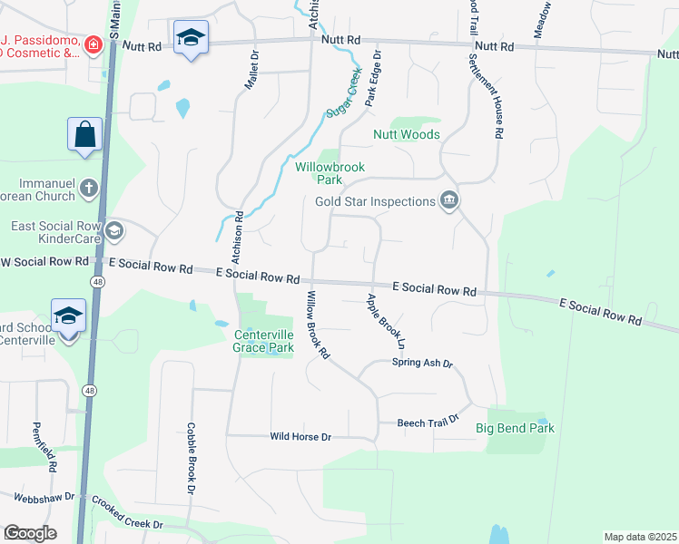 map of restaurants, bars, coffee shops, grocery stores, and more near 1400 Willow Park Court in Dayton