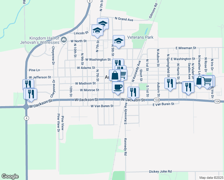 map of restaurants, bars, coffee shops, grocery stores, and more near in Auburn