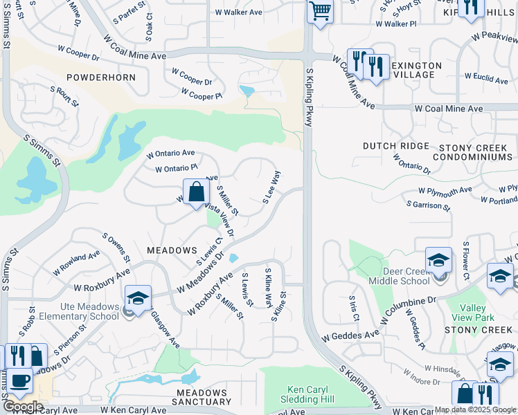 map of restaurants, bars, coffee shops, grocery stores, and more near 6944 South Lee Way in Littleton
