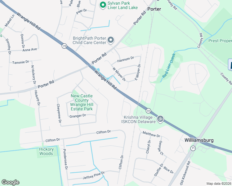 map of restaurants, bars, coffee shops, grocery stores, and more near 3205 Wrangle Hill Road in Bear
