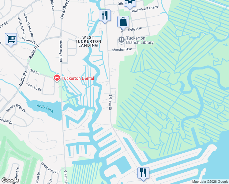 map of restaurants, bars, coffee shops, grocery stores, and more near 465 South Green Street in Tuckerton